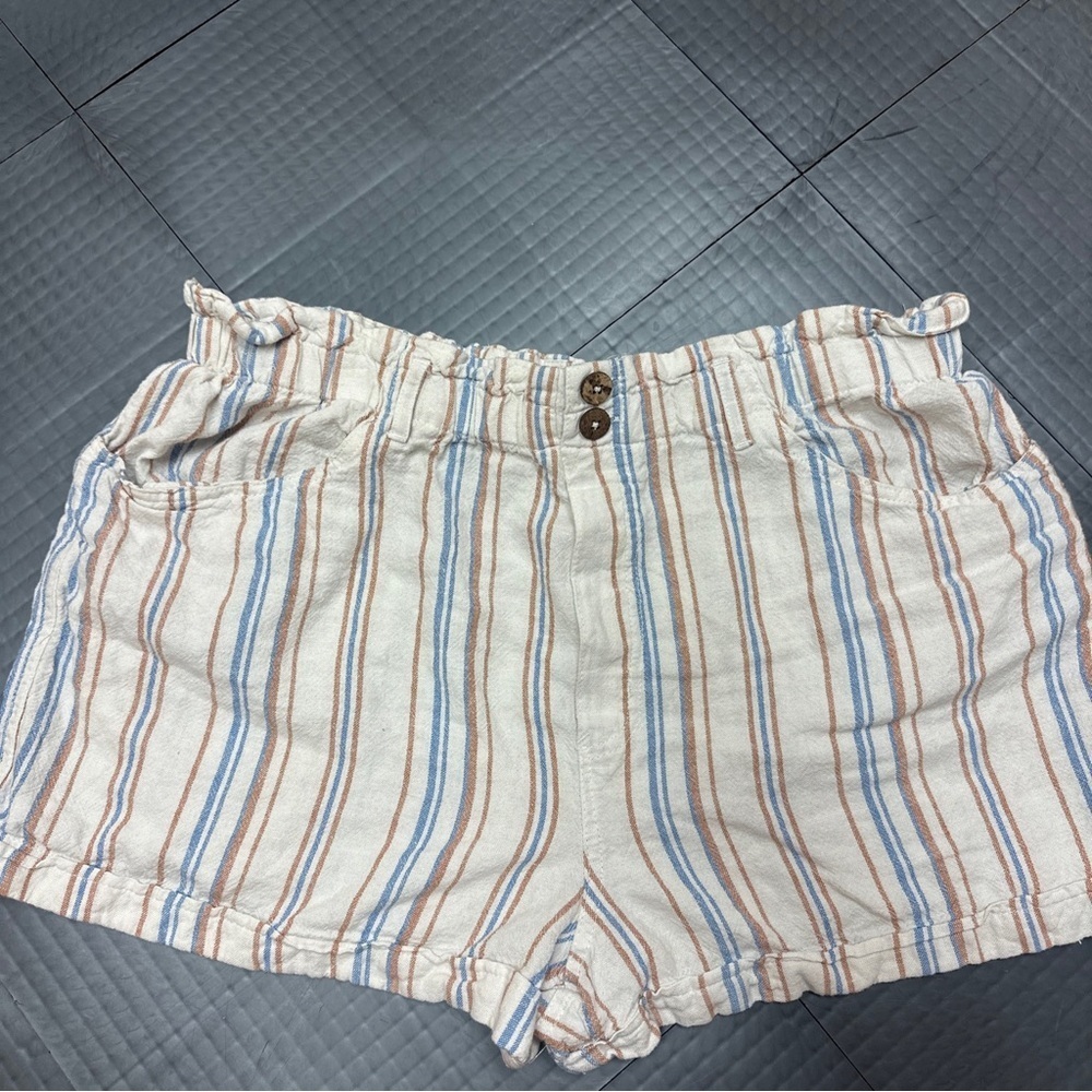 REWIND WOMENS XL LINEN BLUE STRIPE SHORTS